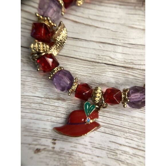 RED HAT SOCIETY Jewelry Bundle Necklace, 2 Bracelets, Pin/Brooch EUC Purple - Picture 5 of 13